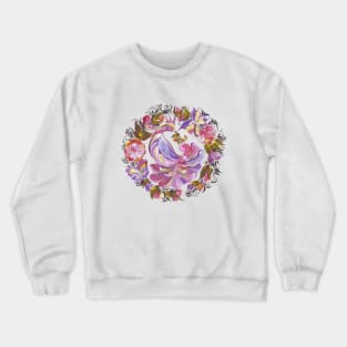 Bird with flowers and butterfly in Russian folk art style Crewneck Sweatshirt